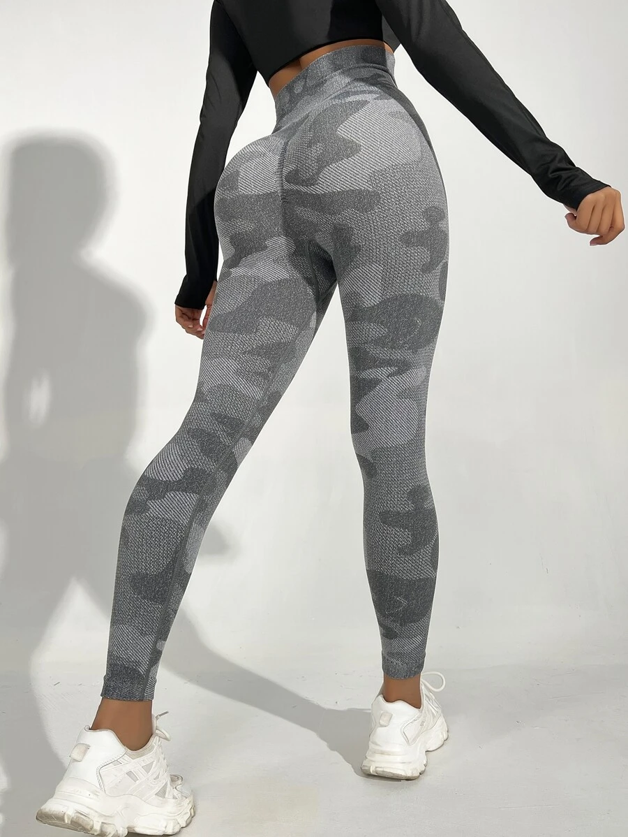 Yoga Trendy Sports Leggings mit Camo Muster, breitem Taillenband