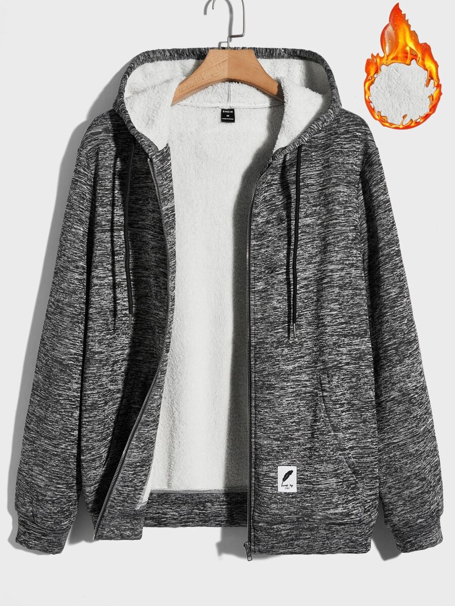 Manfinity Men Marled Knit Zip Up Drawstring Teddy Lined Hooded Jacket