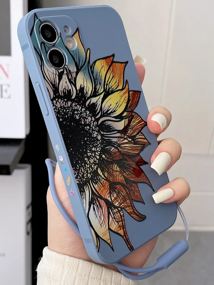 Sunflower Pattern Phone Case With Lanyard