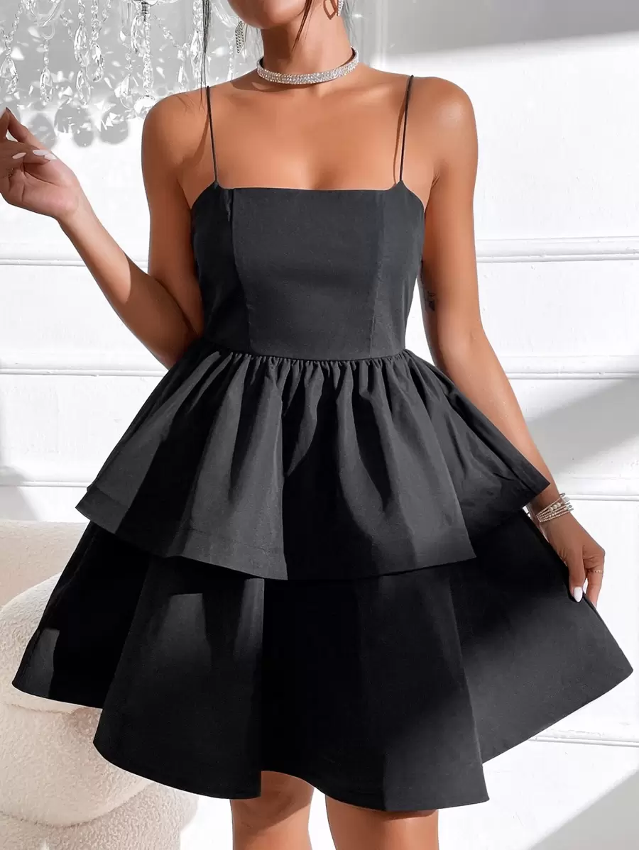SHEIN BAE Solid Two Layer Hem Cami Dress
