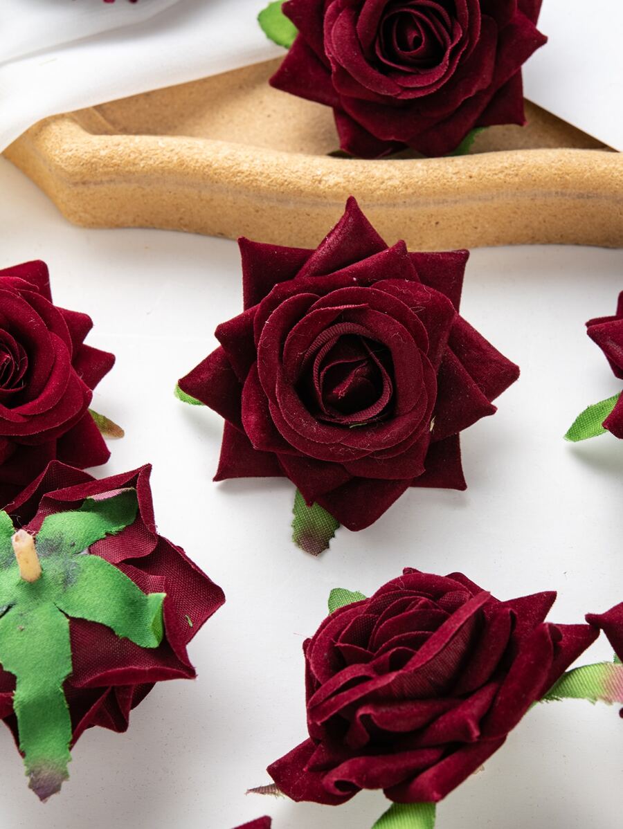 5 PIEZAS Flores artificiales Cabeza y brote de rosa Decoración de boda Flor de muñeca de novia Flor de mano Material de flor DIY Regalo del Día de San Valentín Material de decoración de caja de bombones, pastel, fiesta de cumpleaños Corola Material de decoración del Día de San Valentín, Año Nuevo.