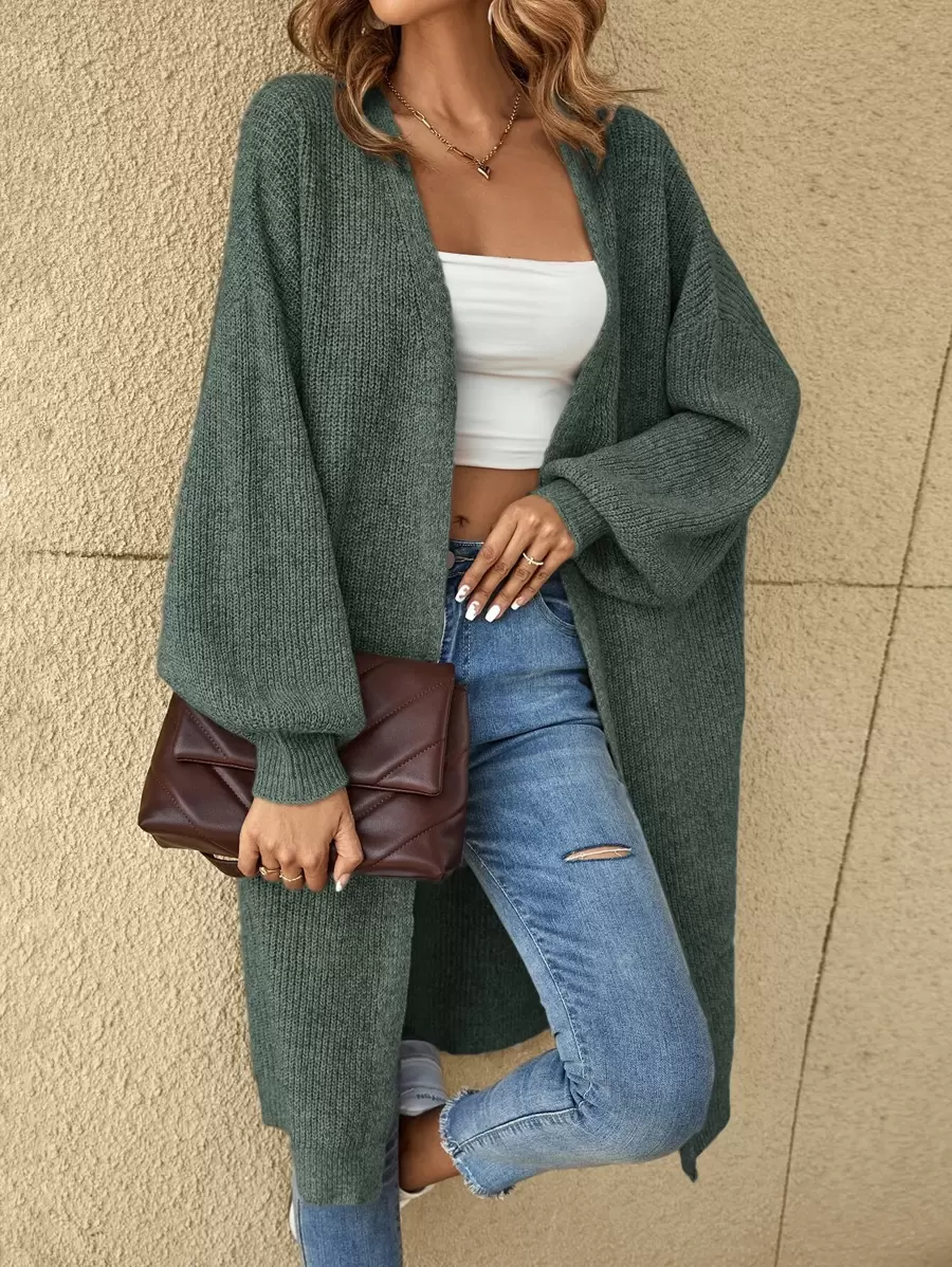 SHEIN LUNE Schulterfreie gerippte gestrickte Strickjacke, Langarm Oberteil