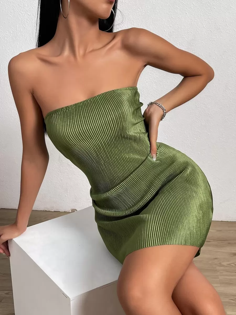 SHEIN SXY Summer Solid Backless Satin Tube Dress,Prom Dress