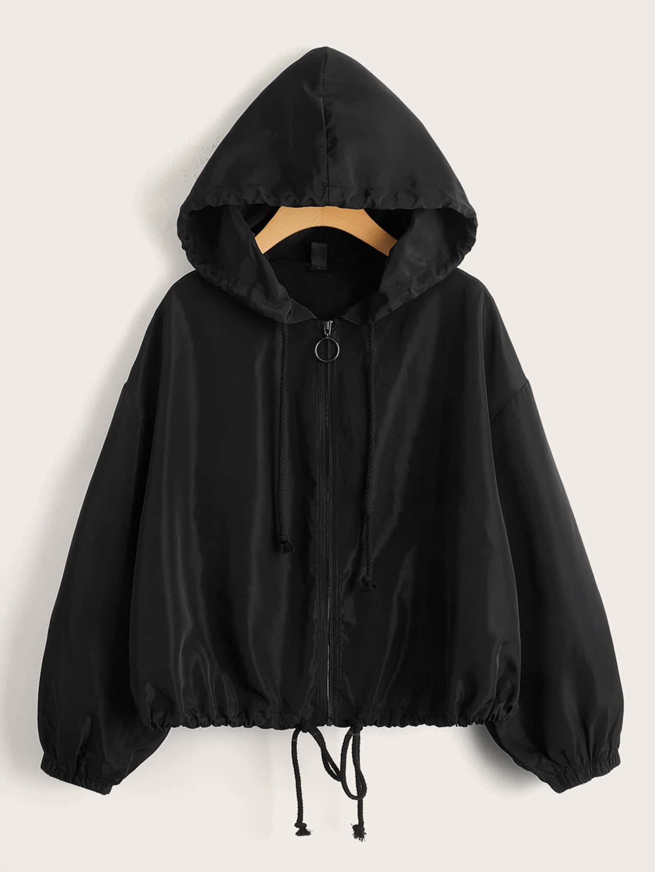 SHEIN EZwear Drop Shoulder Drawstring Hem Hooded Jacket