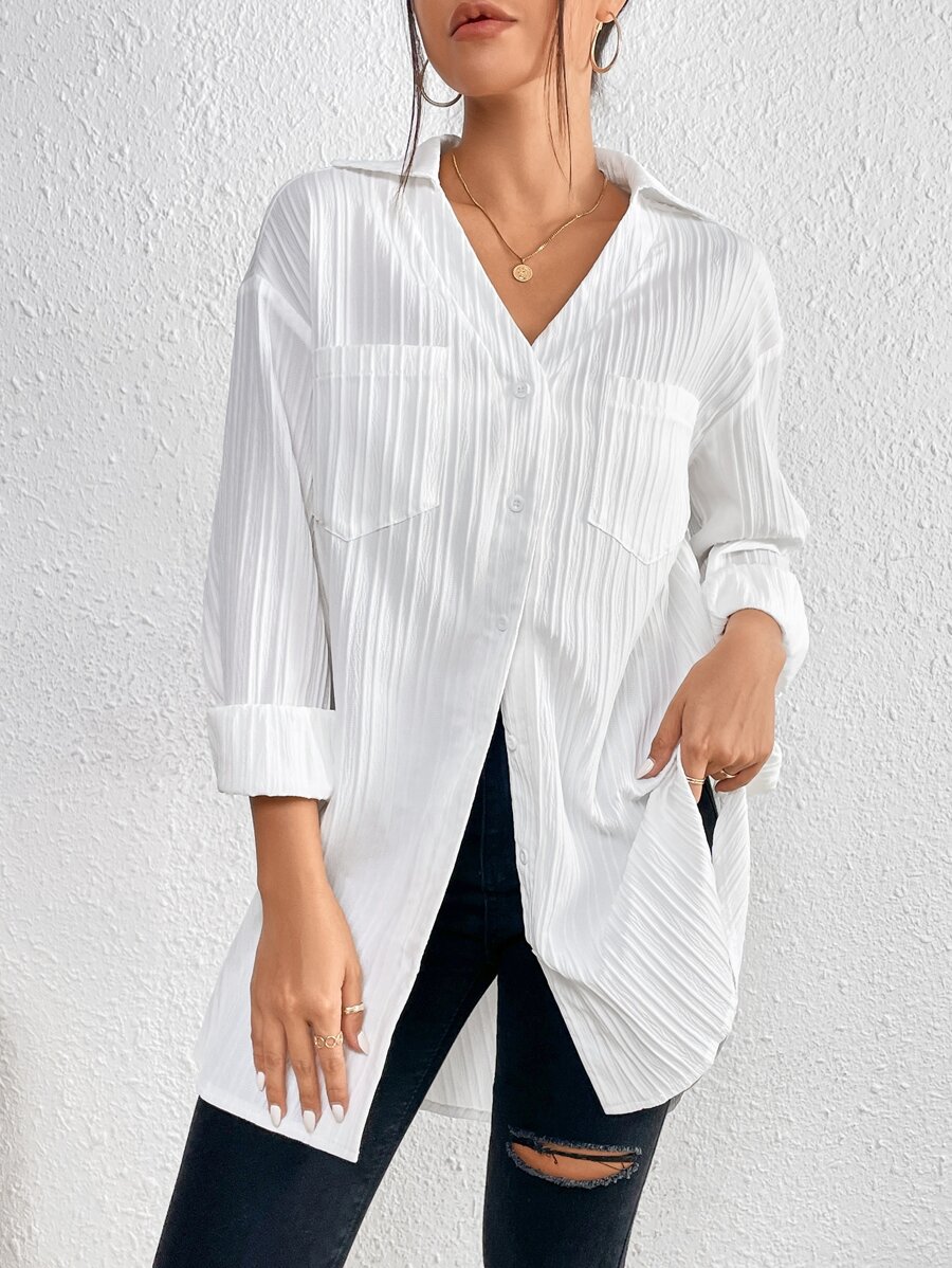 SHEIN Frenchy Casual Eenkleurig Blouse Zak Voorpand met Knoopjes
