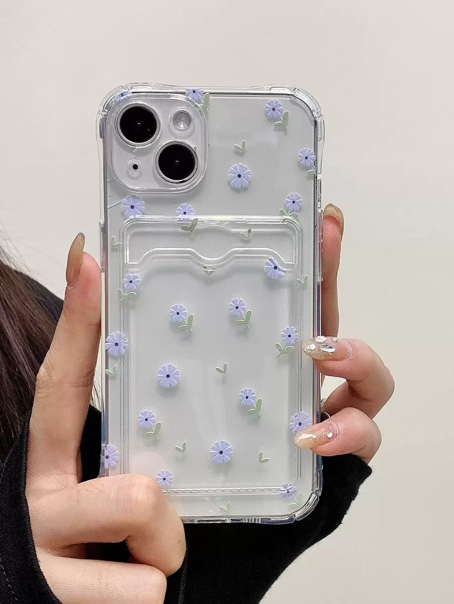 Summer Floral Clear Card Slot Phone Case Compatible With IPhone 15/15Pro/15Plus/15Promax