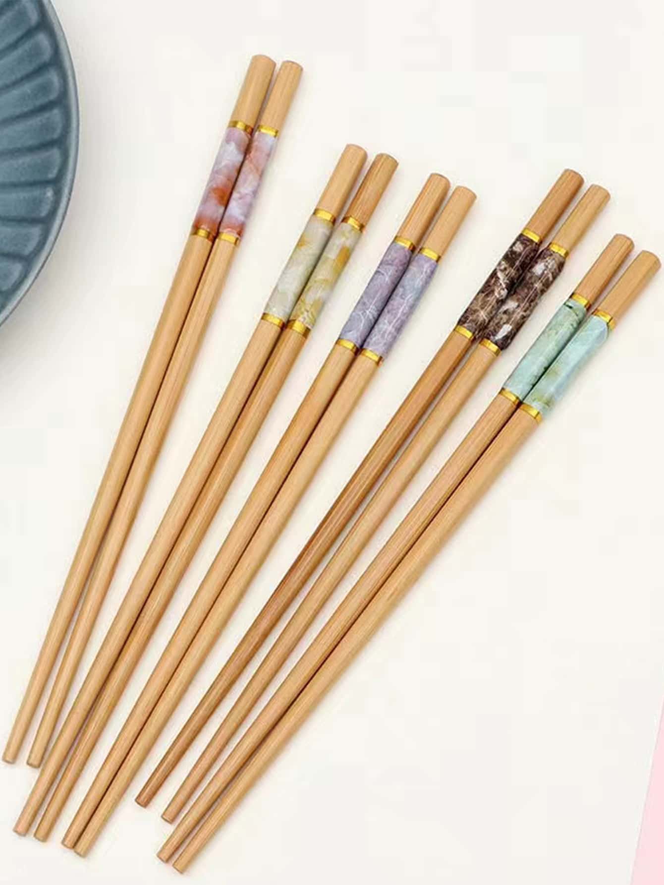 5 paires/set Baguettes à motif marbré 22,5cm moderne bambou pour Vaisselle