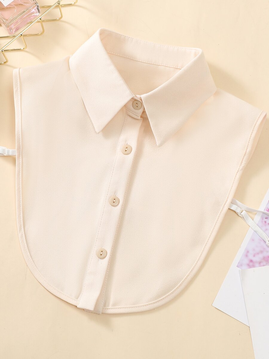 1pc Ladies' Beige Chiffon Faux Collar Half Shirt Style Jumpsuit With Pointed Collar, Suitable For Daily Wear