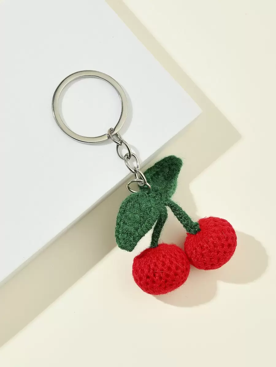 Drăguț nou lucrat manual tricotat simulare fructe cireșe breloc geantă decorare pandantiv pentru femei, cireșe roșii breloc auto accesorii geantă farmec școală desene animate fructe gotic y2k