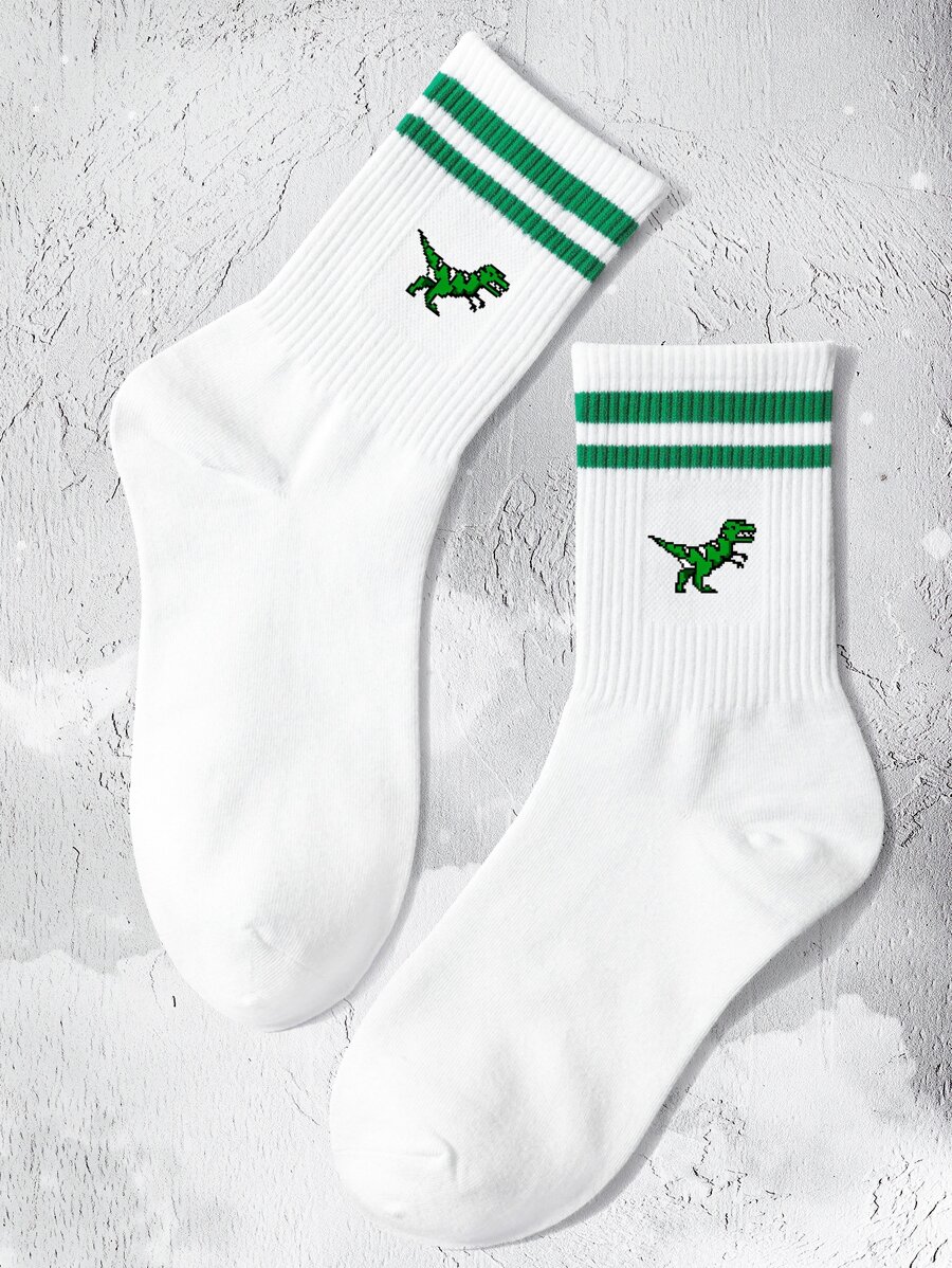 1 par de calcetines medianos unisex con estampado de dinosaurio para deportes, suaves y cómodos, de uso casual, que absorben la humedad y transpiran, adecuados para estudiantes que regresan a la escuela y para uso diario de adultos y parejas