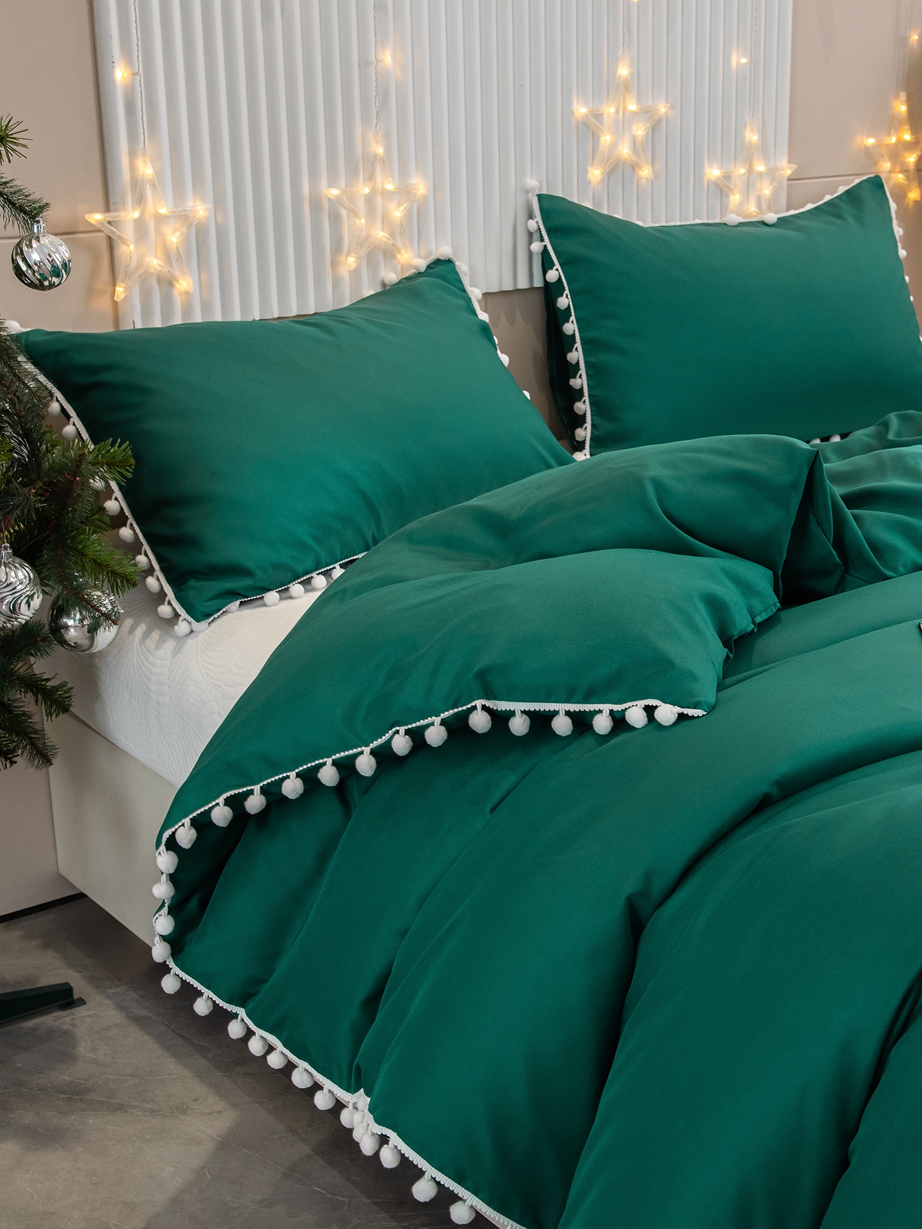 Pom Pom Trim Duvet Cover Set Without Filler