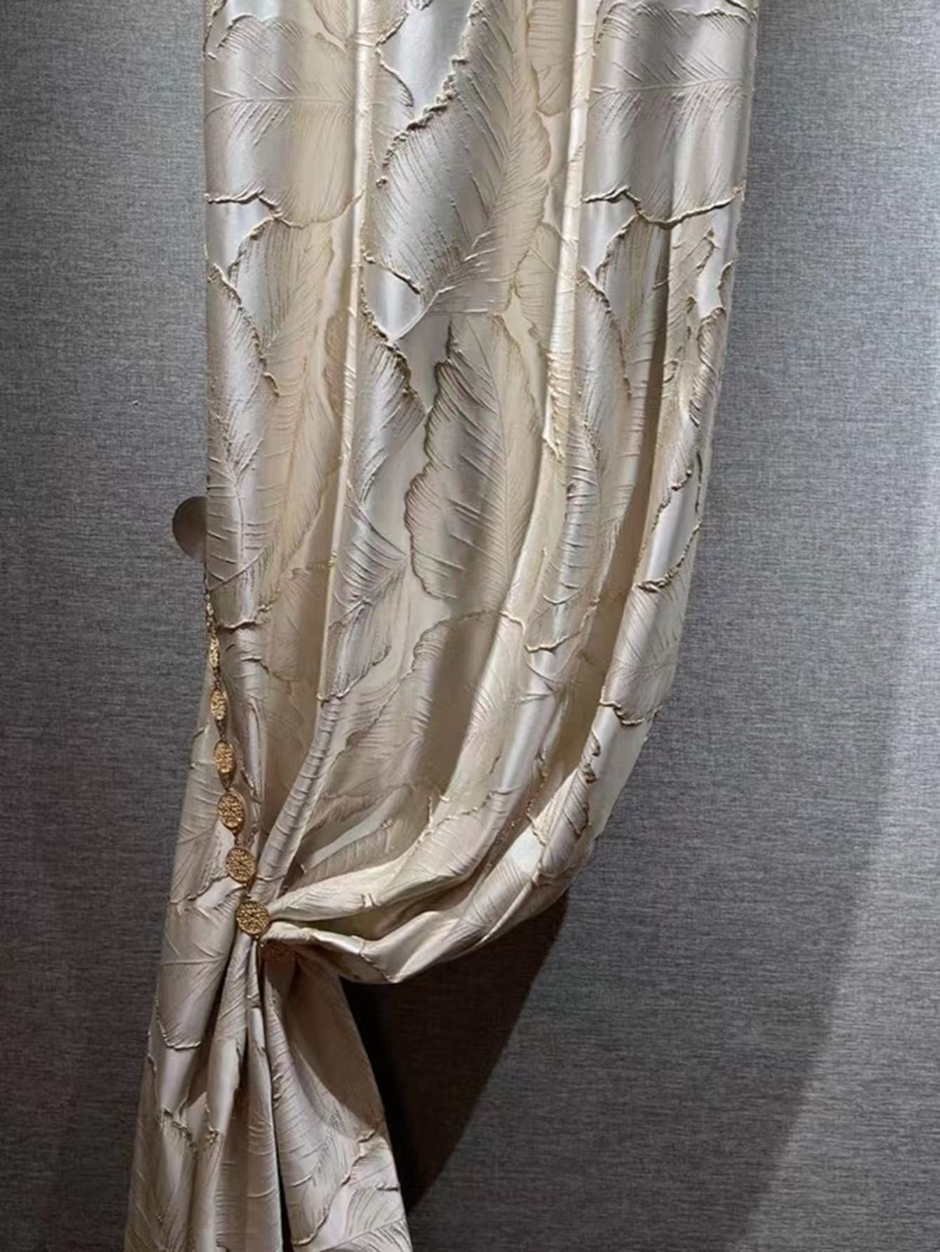 1 Peça Cortina de Jacquard de Folha de Alta Precisão e Luxo com Ganchos de Pendurar