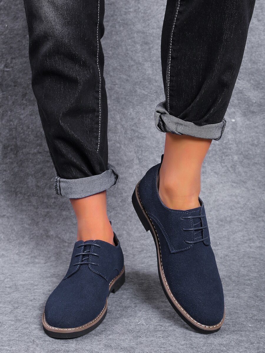 Men's Breathable Low-Cut Grained Surface Matte Leather Shoes With Round Toe, Lace-Up Closure, Low Heel, Suitable For Casual Settings, College Sauntering, All Seasons, Pu Material