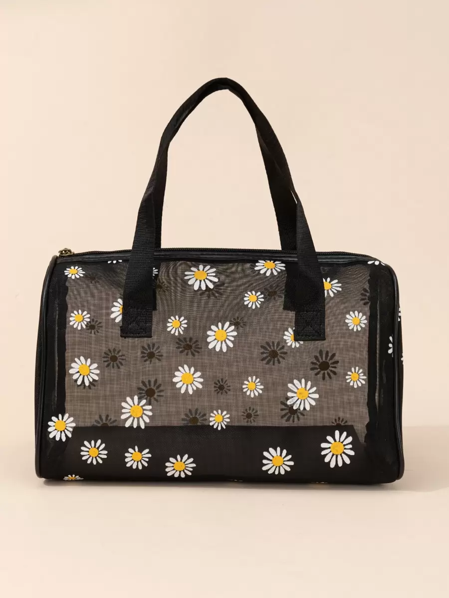 Large Capacity Portable Daisy Net Makeup Bag Organizer Makeup Travel Toiletry Organizer Clear Essentials Gifts Storage Zipper Accessories Nail