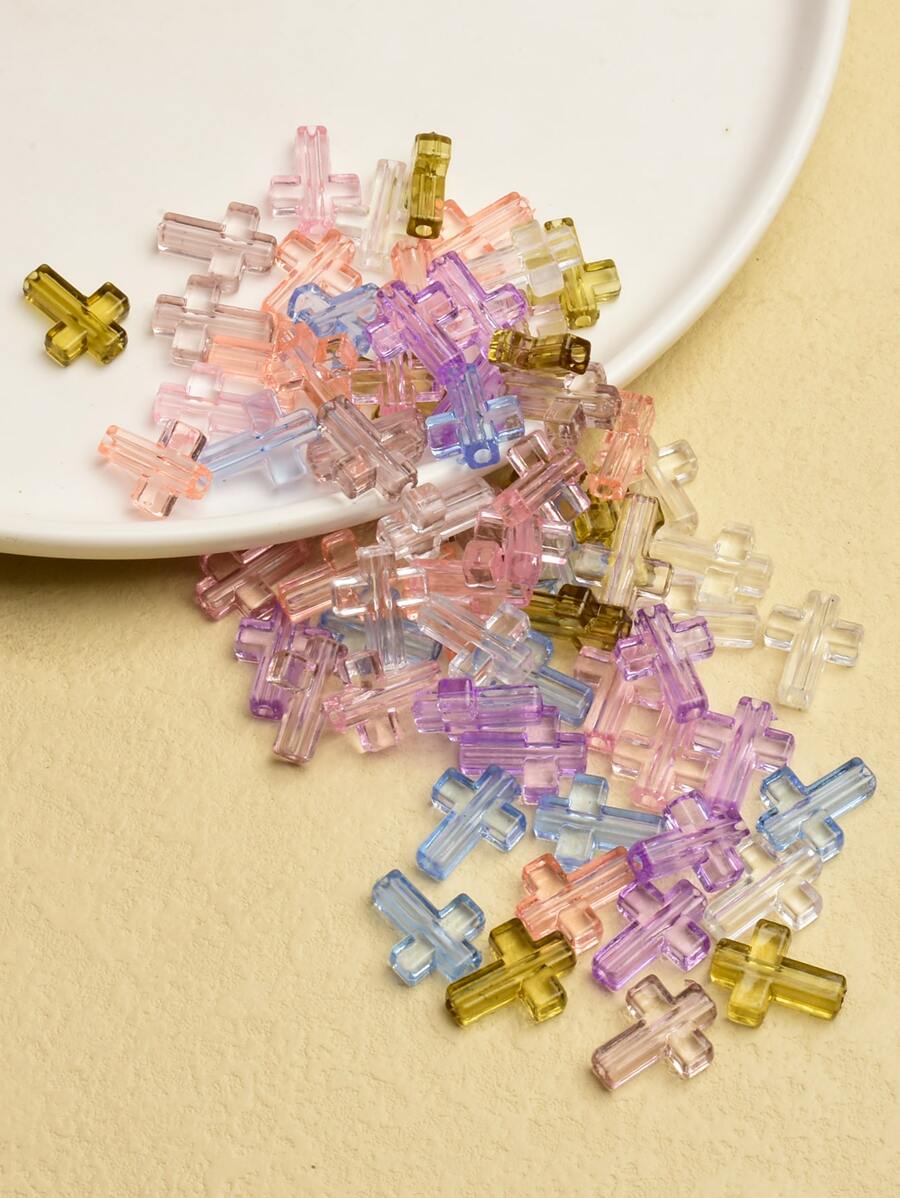 70 piezas de color al azar con diseño de cruz DIY cuenta