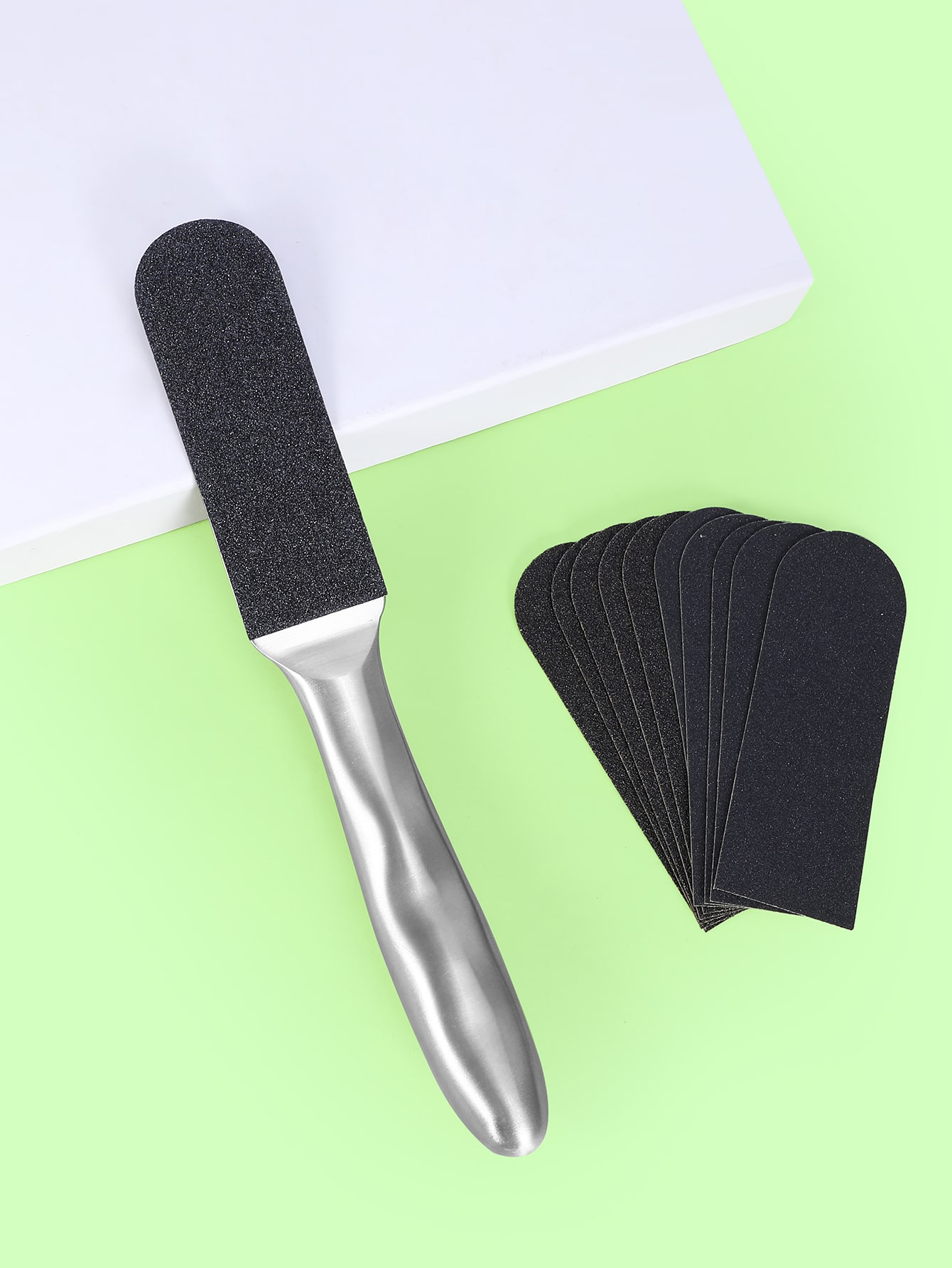 1pc Stainless Steel Foot File & 10pcs Replacement Doublesided Sandpaper