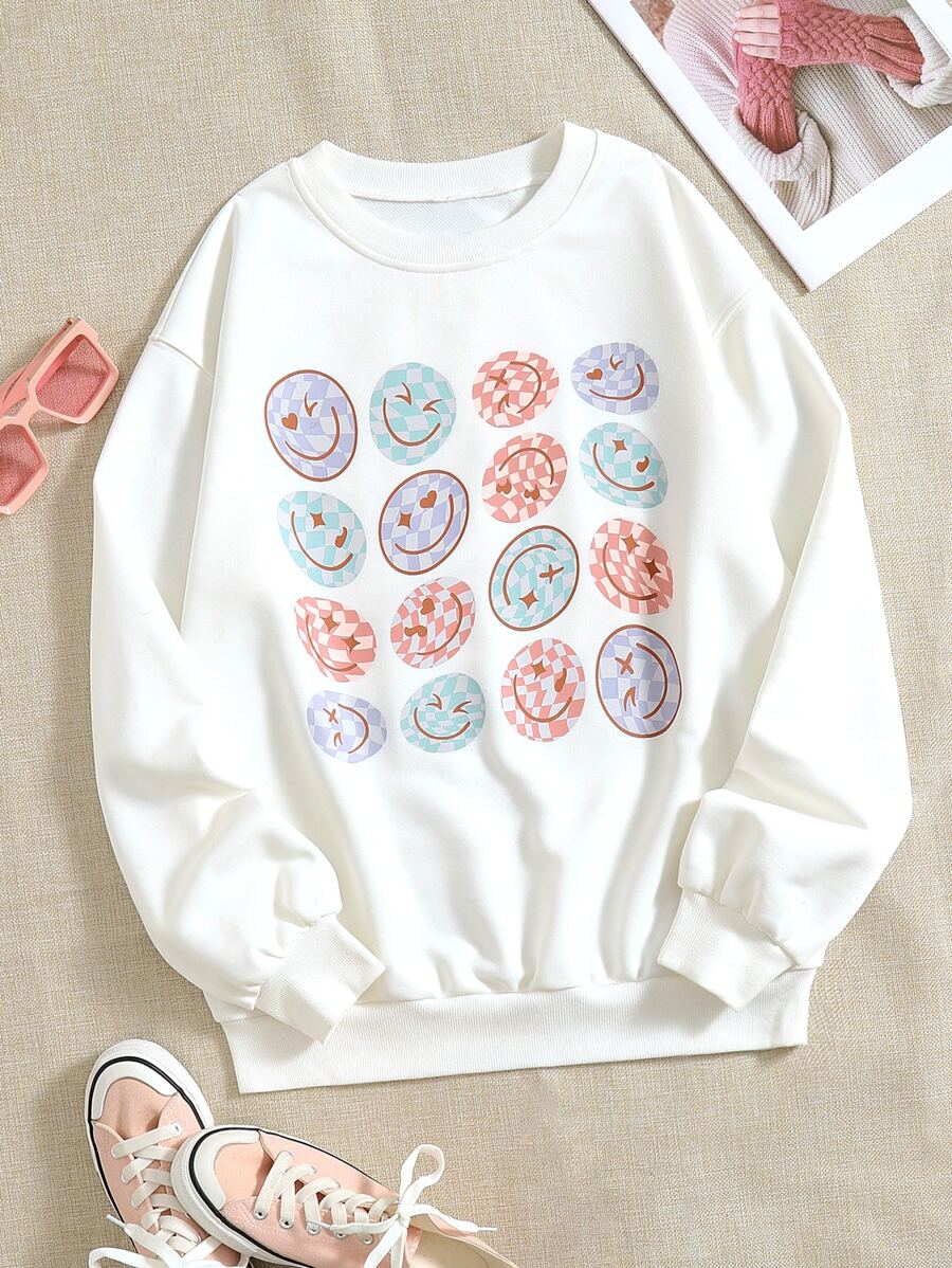 SHEIN EZwear Cartoon Print Drop Shoulder Sweatshirt