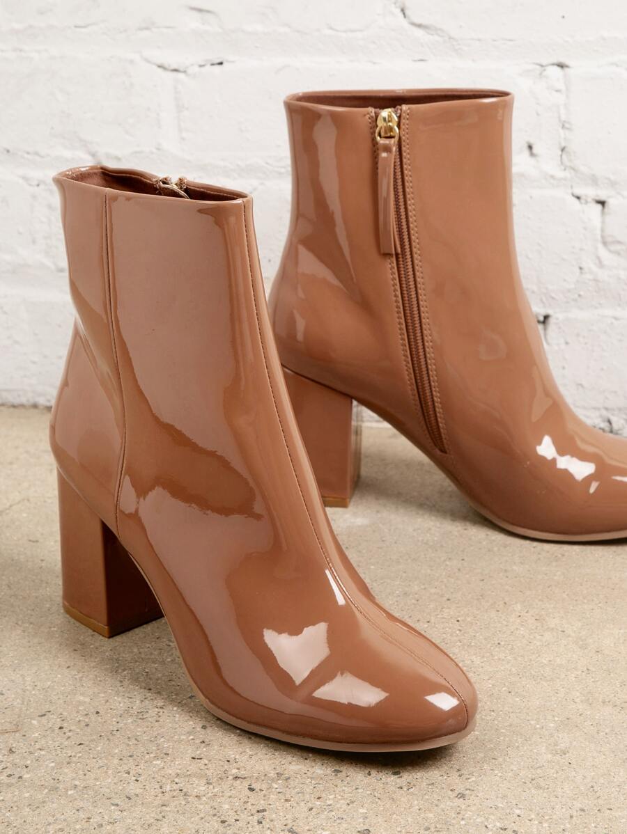 Closed Toe Side Zipper Block Heel Booties