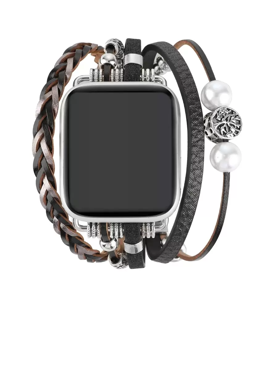 1pc Tree Of Life PU Beaded Bracelet Apple Watch Band Strap Compatible With Apple Watch 38mm 40mm 41mm 42mm 44mm 45mm 49mm Vintage Smart Watch Replacement WristBand Strap Compatible With Apple Watch Series 9 8 7 SE 6 5 4 3 2 1