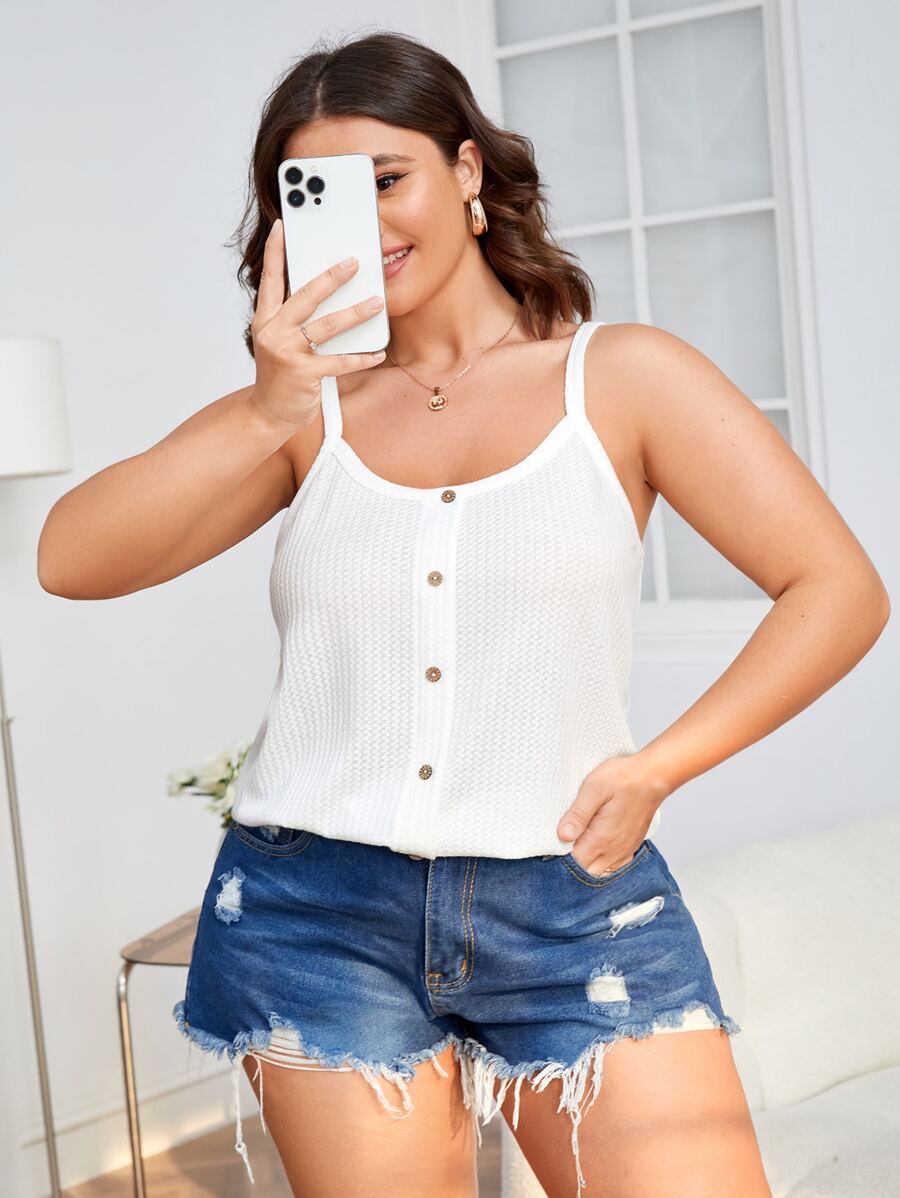 SHEIN EZwear صدرية كامي تفاصيل ازرار مقاس كبير