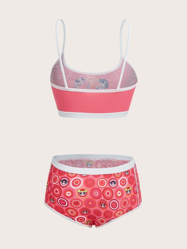 The Powerpuff Girls Romwe Letter Cartoon Graphic Contrast Binding Lingerie Set Shein Usa
