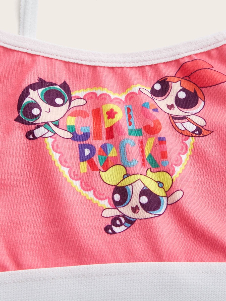 The Powerpuff Girls Romwe Letter Cartoon Graphic Contrast Binding Lingerie Set Shein Uk