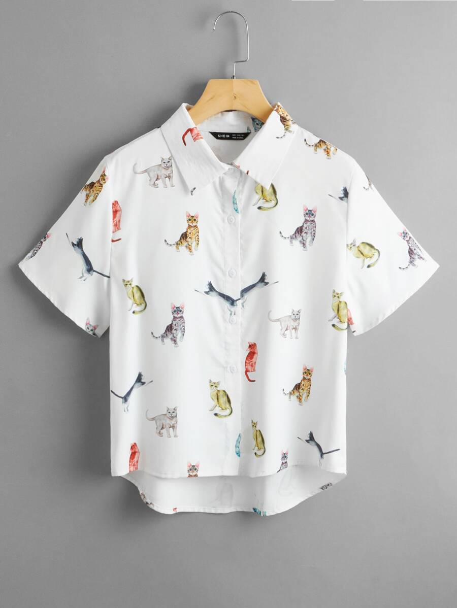 Mulvari Chemisier avec motif chat et boutons