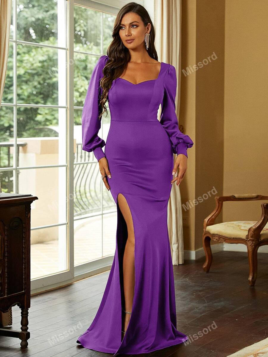 Missord Sweetheart Neck Lantern Sleeve Split Thigh Formal Dress