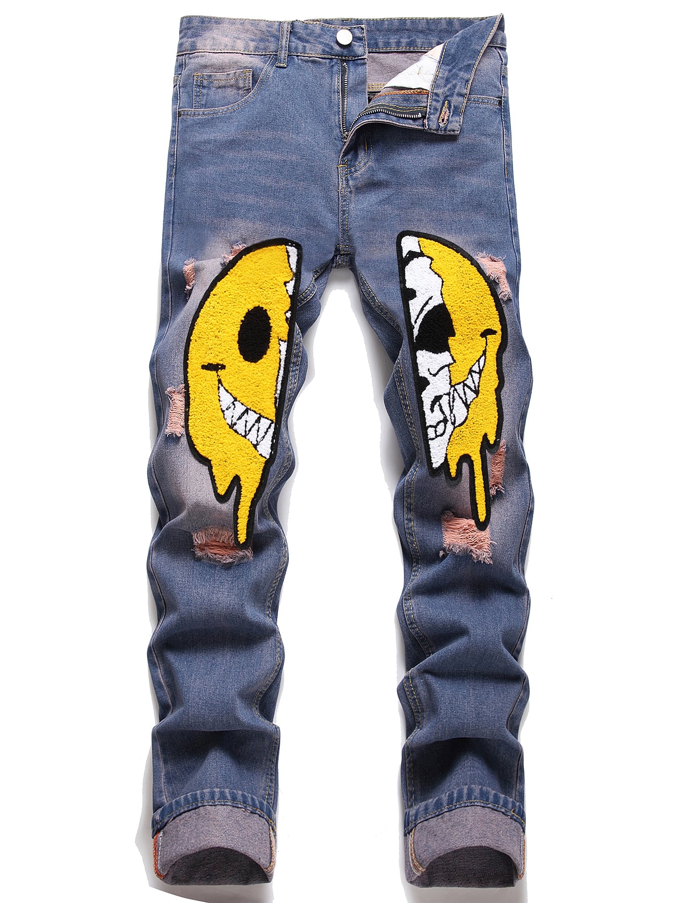 Men Cartoon Graphic Ripped Jeans