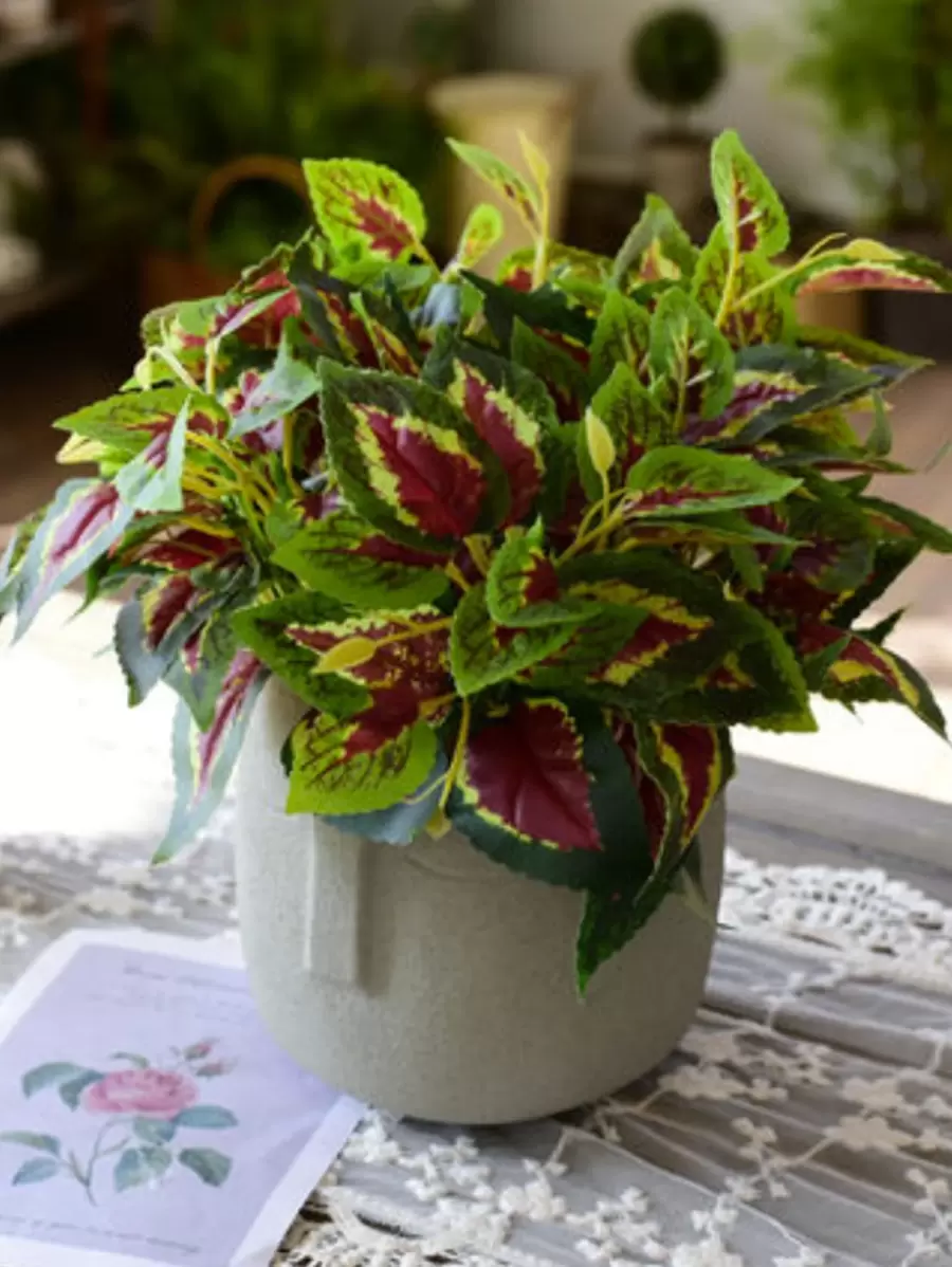 1 pieza Hoja artificial con 7 ramas, hoja de planta artificial de plástico verde para decoración del hogar, plantas falsas, decoración de otoño, habitación, escritorio, decoración del jardín, artículos de decoración de la habitación