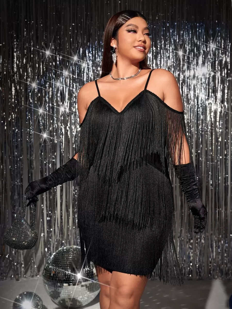 SHEIN SXY Robe à franges à épaules dénudées sans gants
