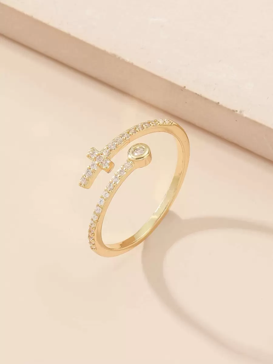 1 pieza Anillo con forma de cruz y corazón incrustado con cobre y circonio para mujer, para uso diario, fiestas, citas y San Valentín