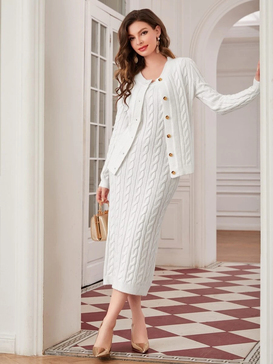 Modelyn Cable Knit Cardigan & Sweater Dress