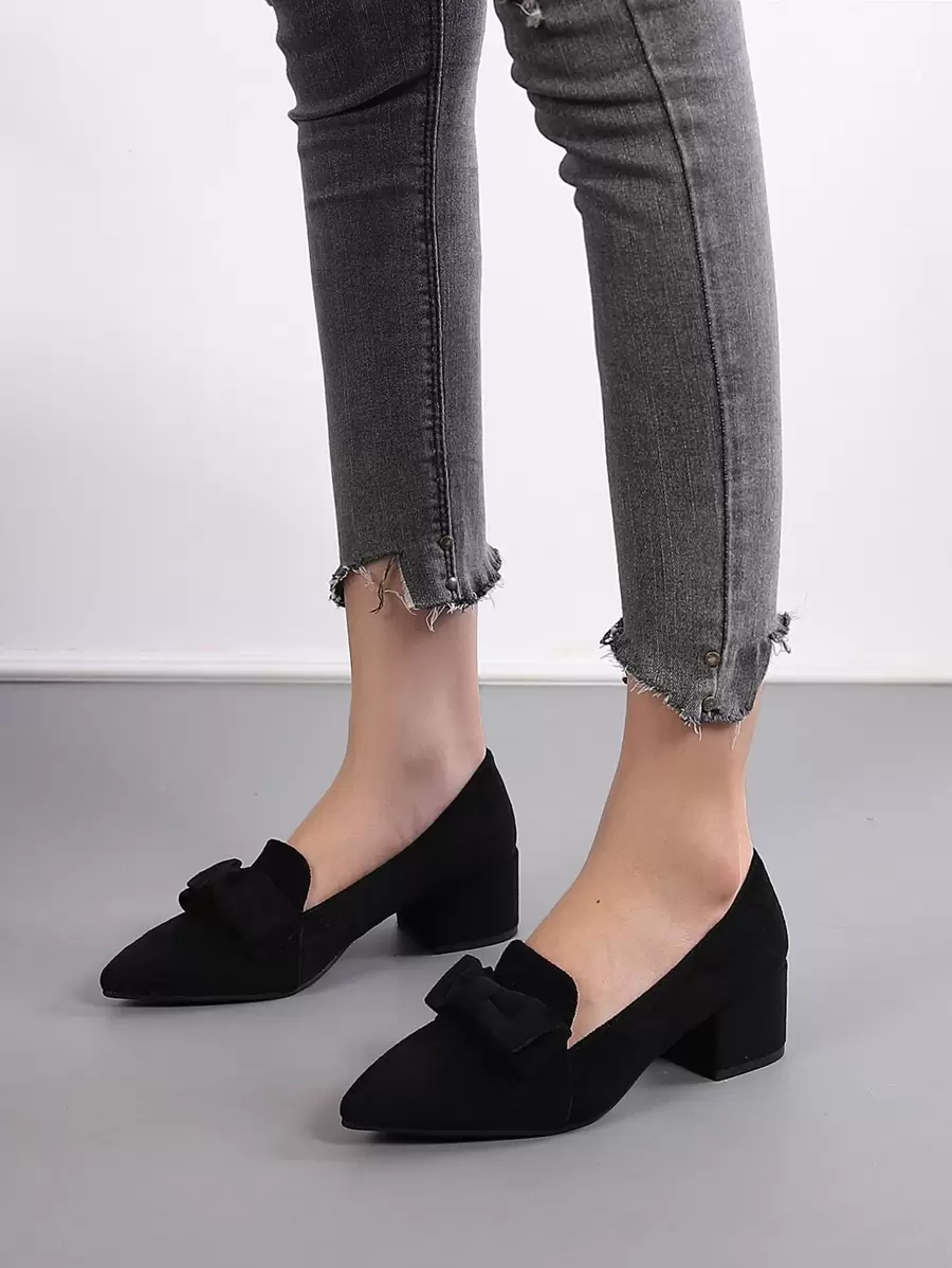 Neue Frühling/Herbst Lässig Vielseitige Damenschuhe, Spitzschuh mit Absatz, Weiche Sohle, Schleife, Schwarze Pumps