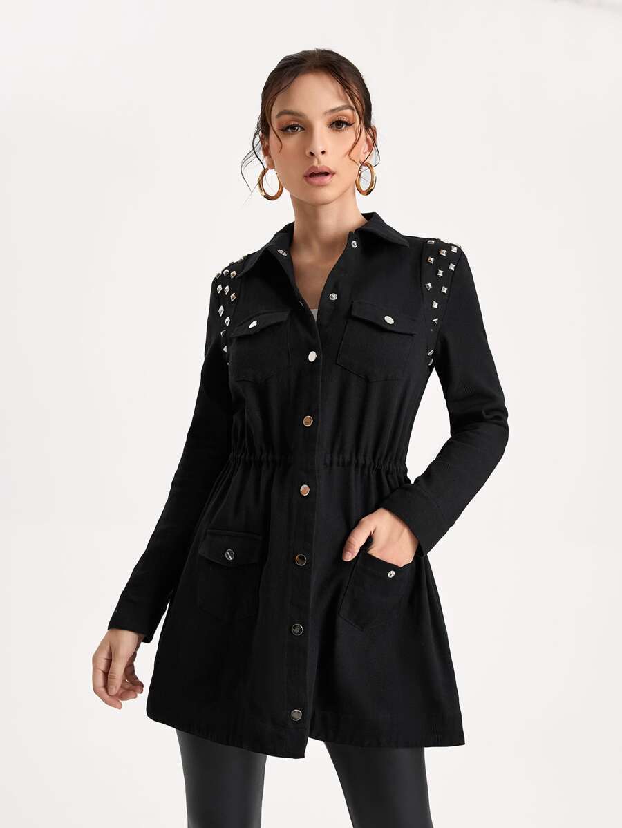 GFDI Clothing Pearls Beaded Flap Pocket Coat