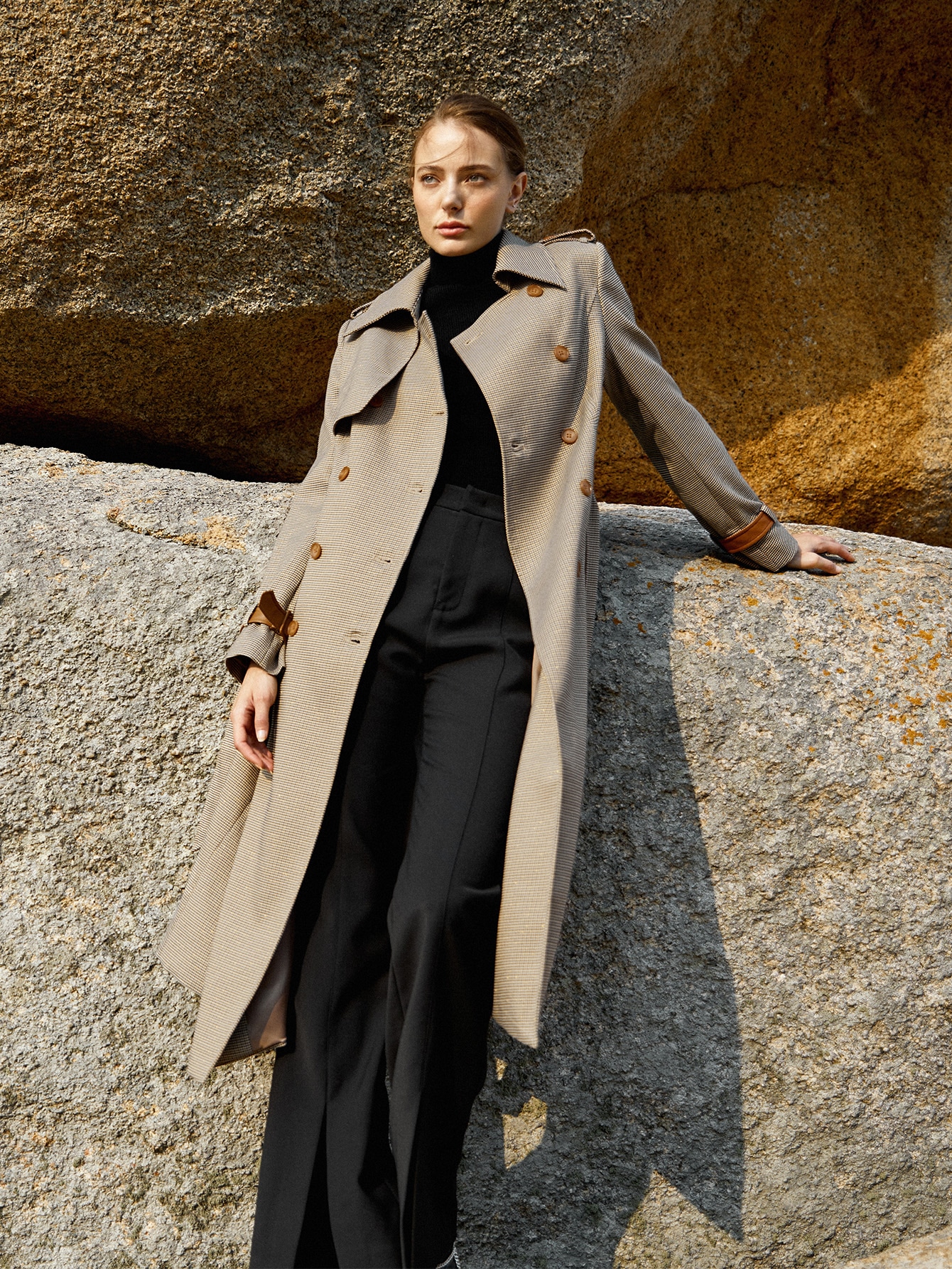 DOUBLE BREASTED BELTED TRENCH COAT｜Motf