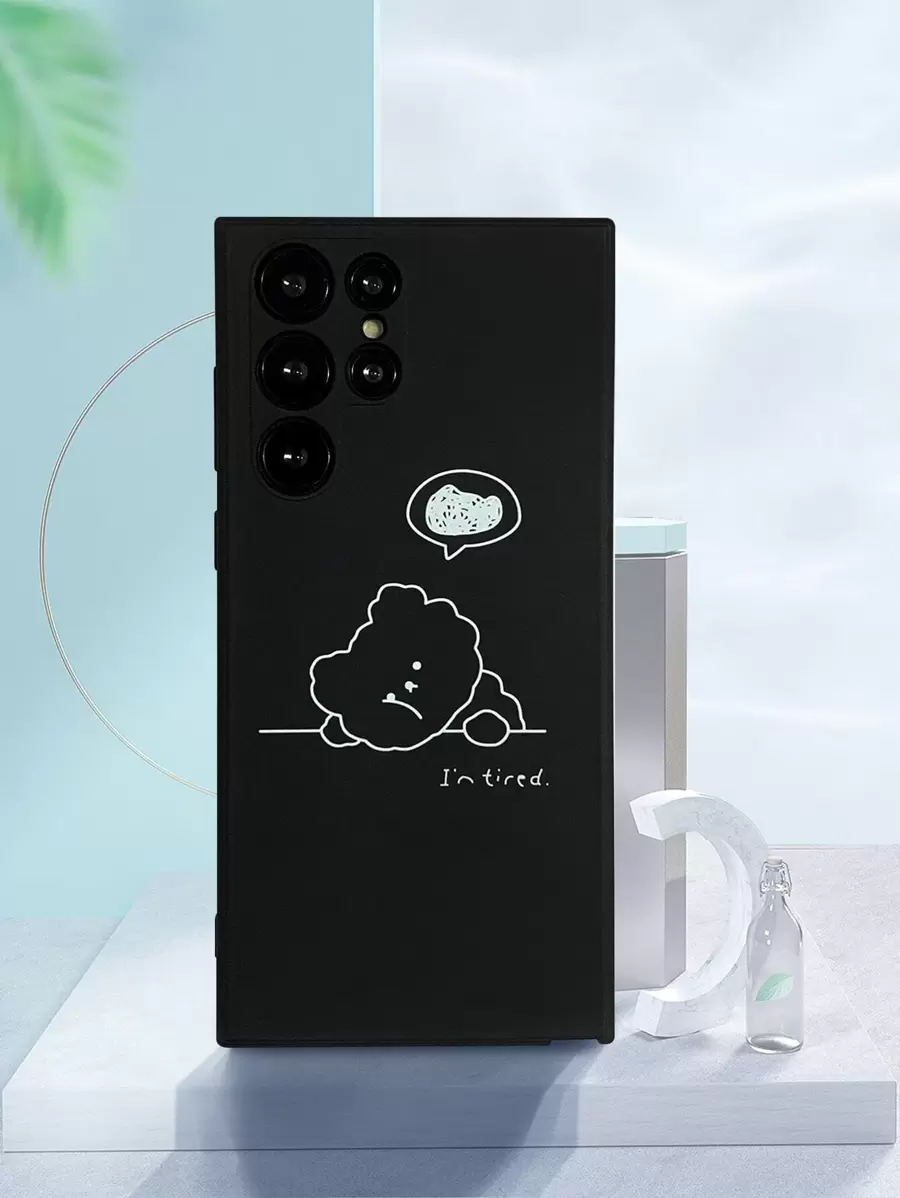 Black Outline Little Bear Phone Case With Stand Compatible With Samsung, Mobile Accessories