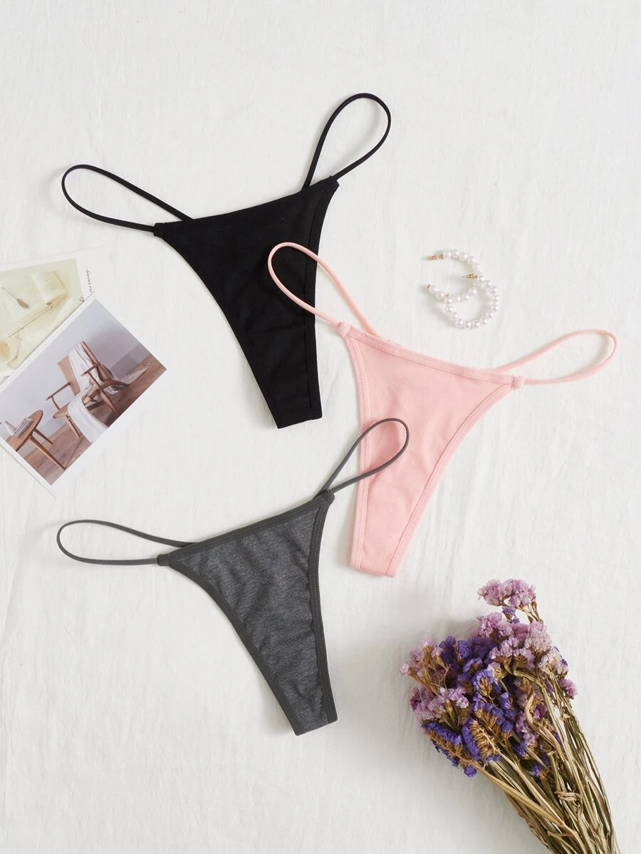Shein Underwear&Sleepwear Basics 3 paquetes de conjuntos de tangas sexys de color sólido