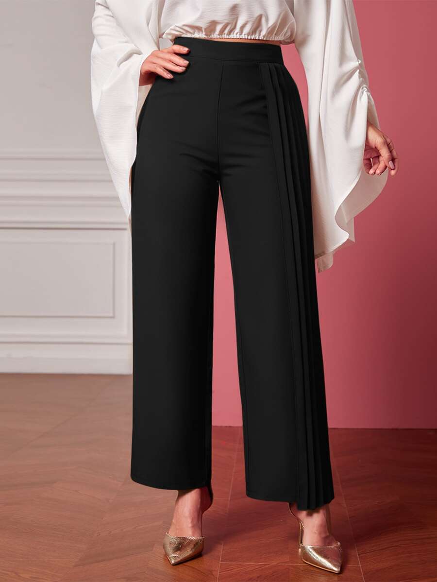 Mulvari Elegant Eenkleurig Dames broeken Geplooide Rits