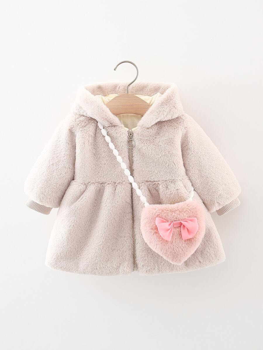 Baby Zip Up Hooded Flannel Coat & Bag