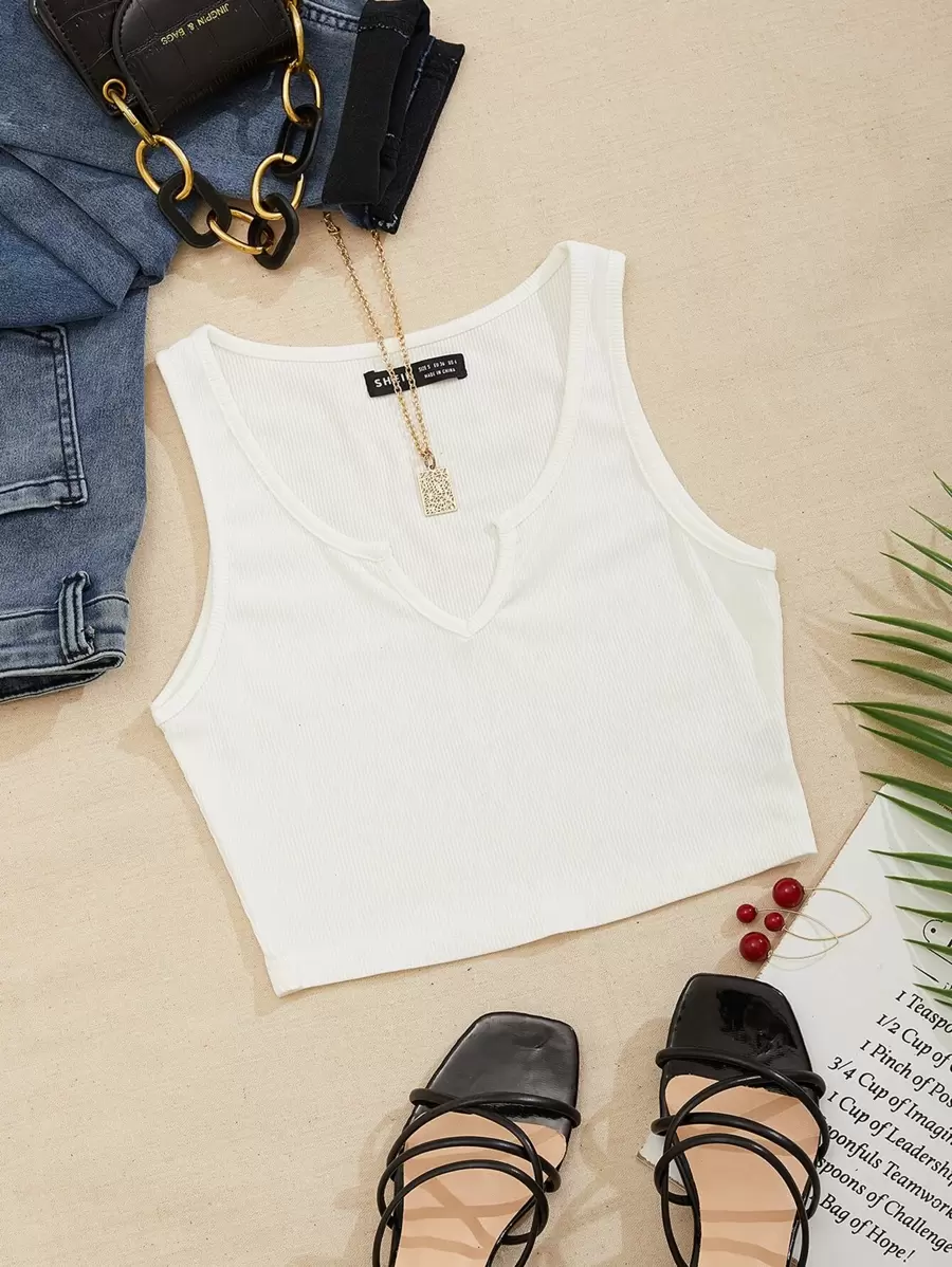 Chiquease Notch Neck Rib-knit Tank Top