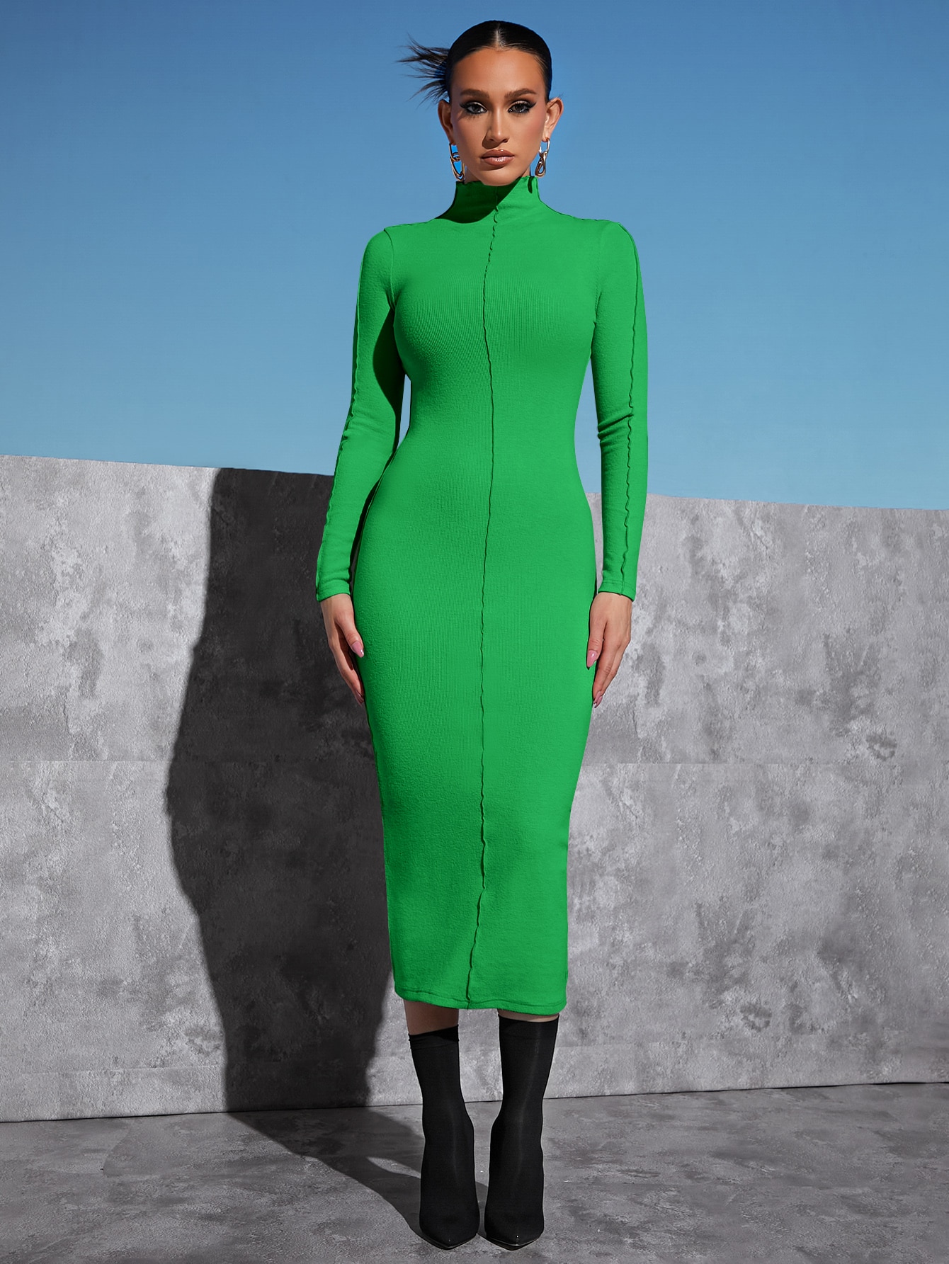 SHEIN Mock Neck Lettuce Trim Bodycon Dress