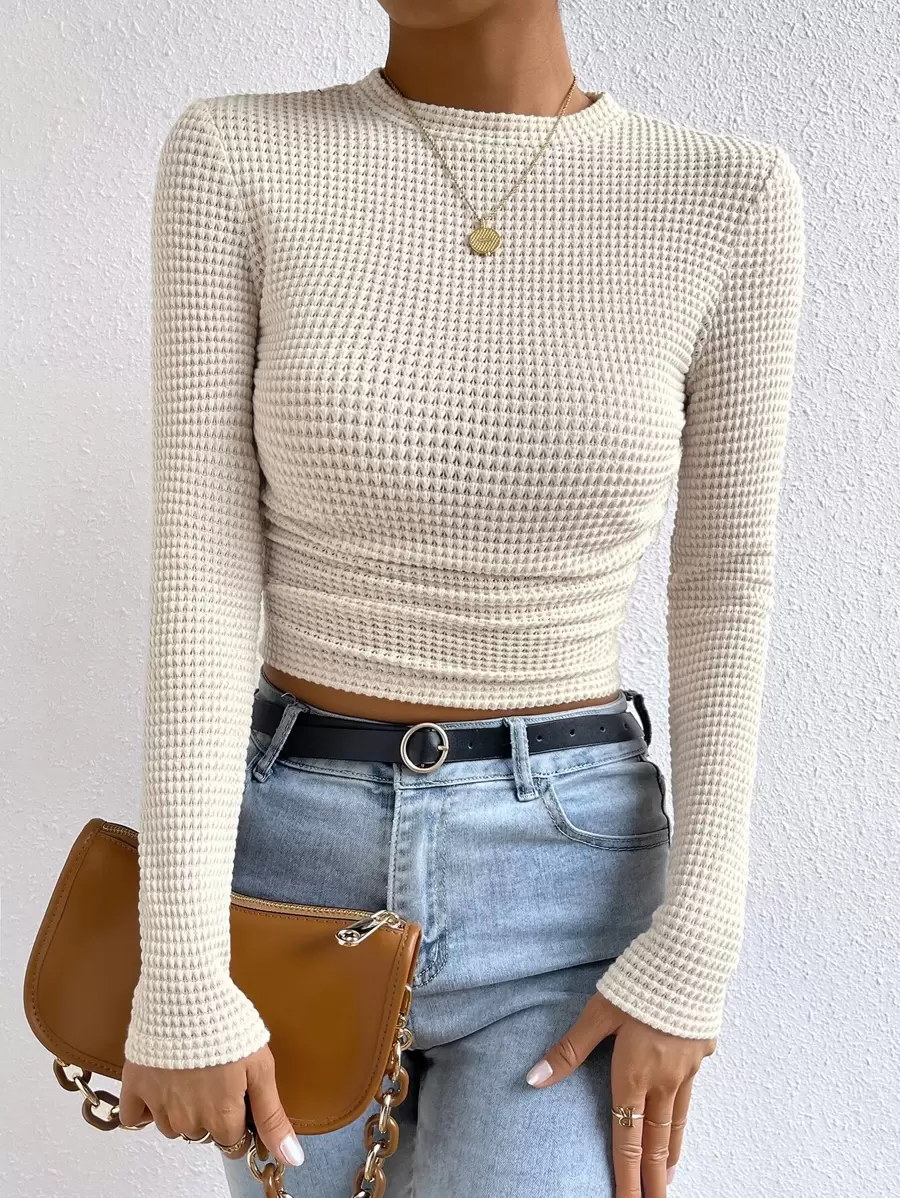 SHEIN Essnce Solid Waffle Knit Crop Tee
