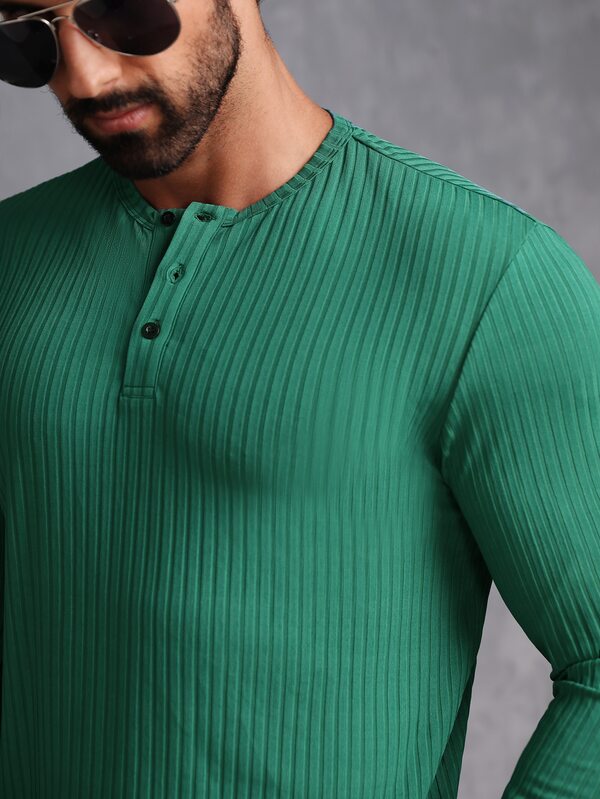 SHEIN Men Ribbed Knit Quarter Button Tee SHEIN USA