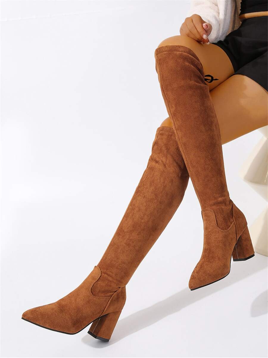 Botas de meia Decoração de arco Ponta do pé Salto Grosso Camurça Falso
