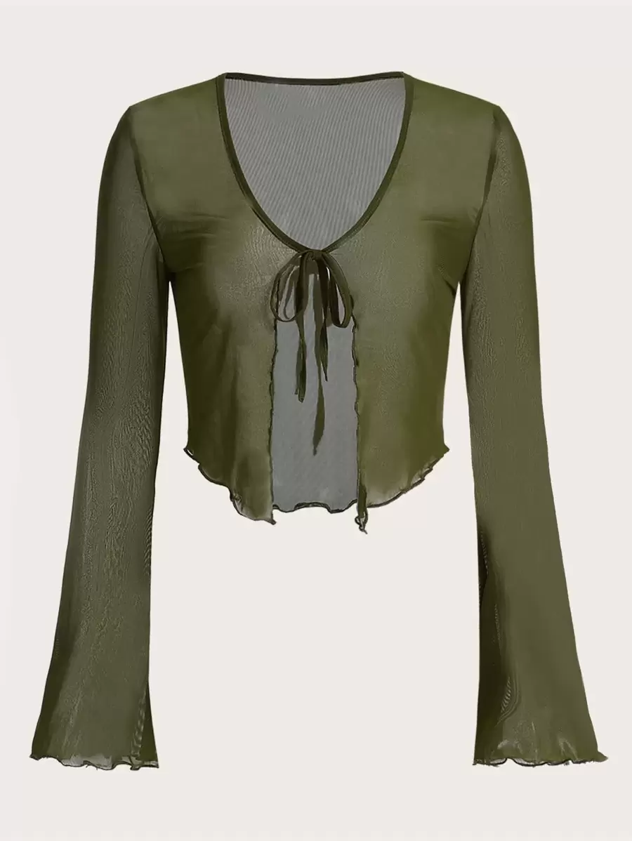 SHEIN ICON Top con cordón delantero ribete en forma de lechuga de malla