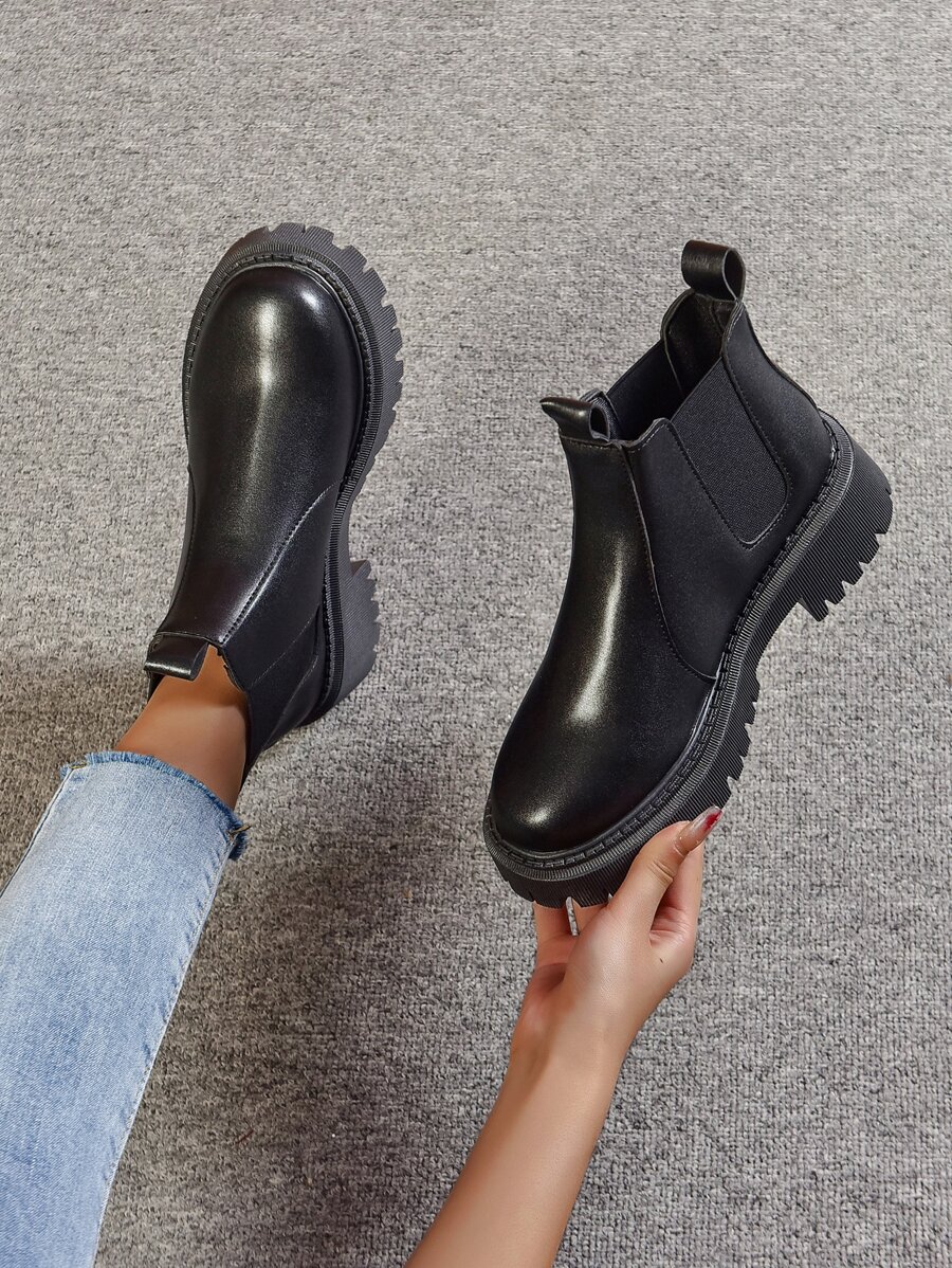 Go With Shorts,Fashion Match Black Dress,Women's Solid Color Chelsea Boots, Simple & Fashionable Slip-On Ankle Boots Go With Fall Women Clothes