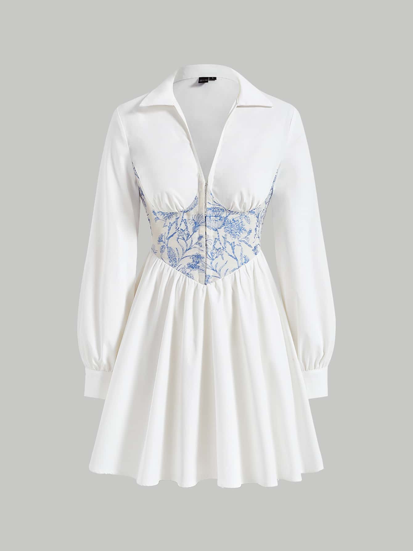 SHEIN MOD Floral Print Lantern Sleeve Corset Dress