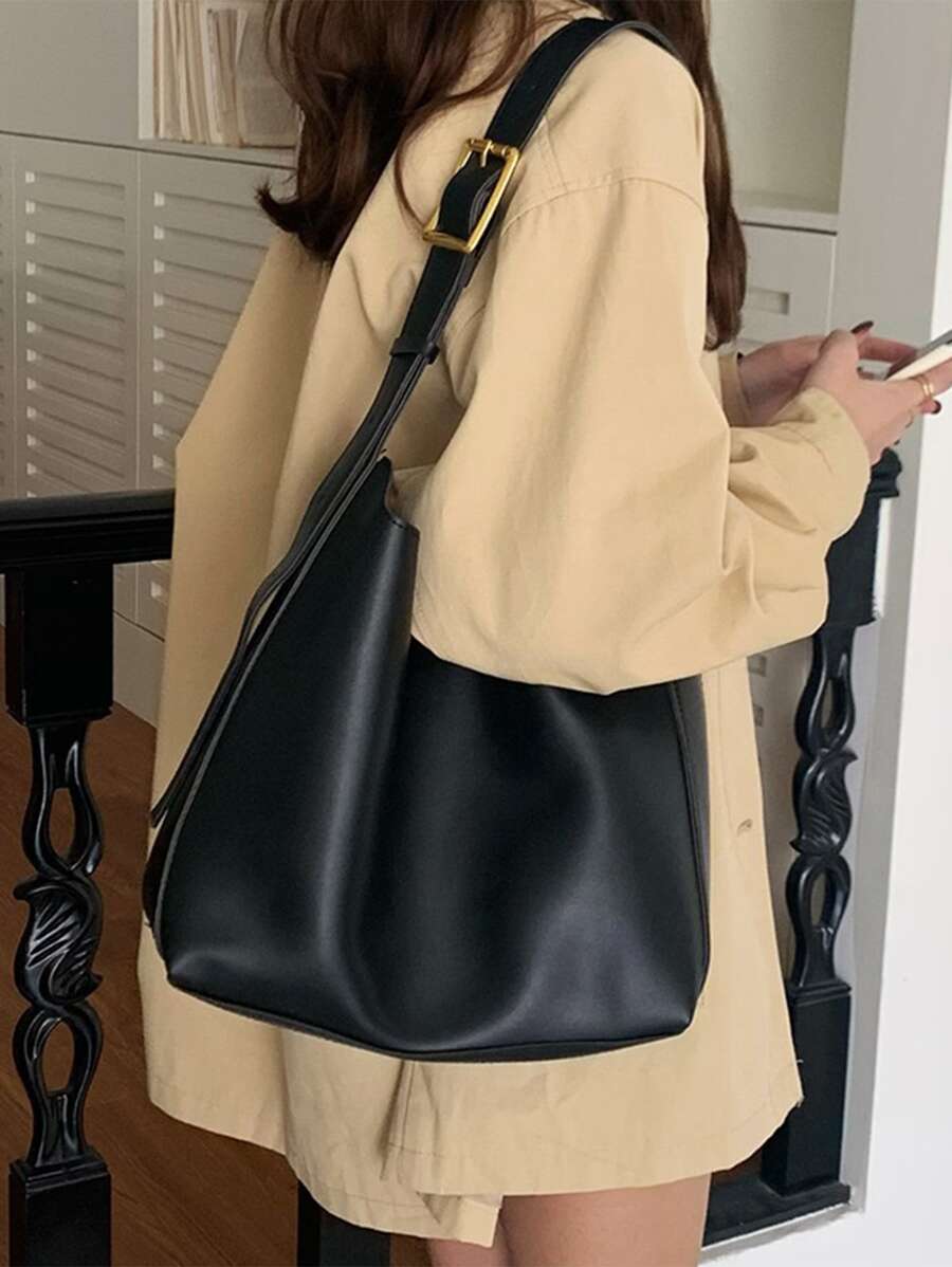 Bolso tipo hobo con decoración de hebilla, ligero y de estilo casual de negocios, perfecto para adolescentes, mujeres, estudiantes universitarios, principiantes y trabajadores de cuello blanco. Ideal para la oficina, la universidad, el trabajo, los negocios, los trayectos, el aire libre, los viajes y las salidas. Bolso de negocios casual y a la moda para mujeres, perfecto para la oficina, los negocios y el trabajo.