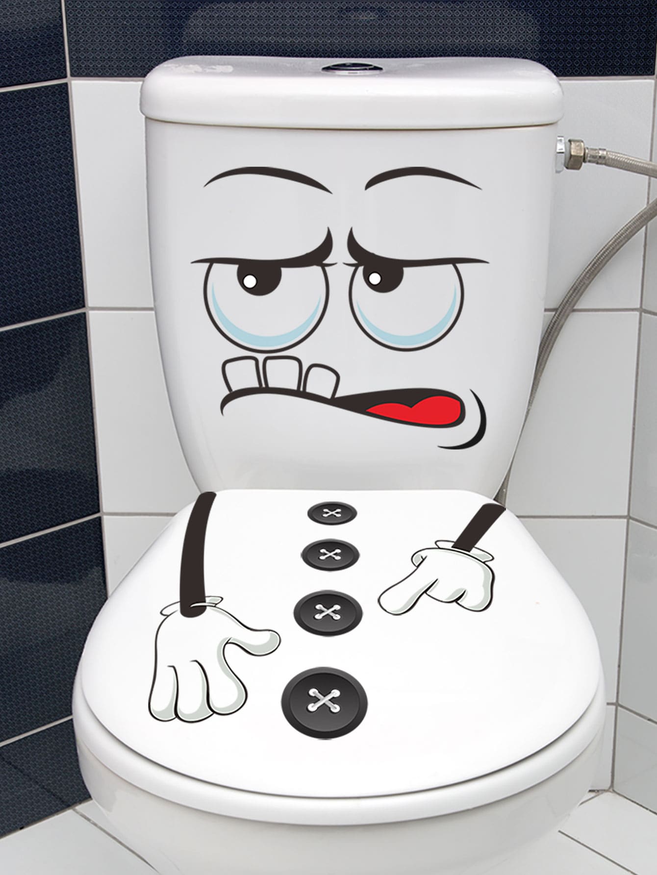 1pc Cartoon Graphic Toilet Lid Decal, Cartoon PVC WC Pedestal Pan Cover Sticker For Bathroom, Stickers, Wall Decal, Vinly Decal For Home Decorations, Spring Decoration Items Refresh Your Home, Rama Decoration Stickers